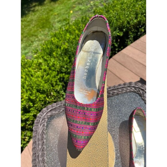 Vtg Herbert Levine KABUKI Shoes Beth Levine 60s Fine Silk Intricate Purple 4 1/2 - Picture 6 of 10